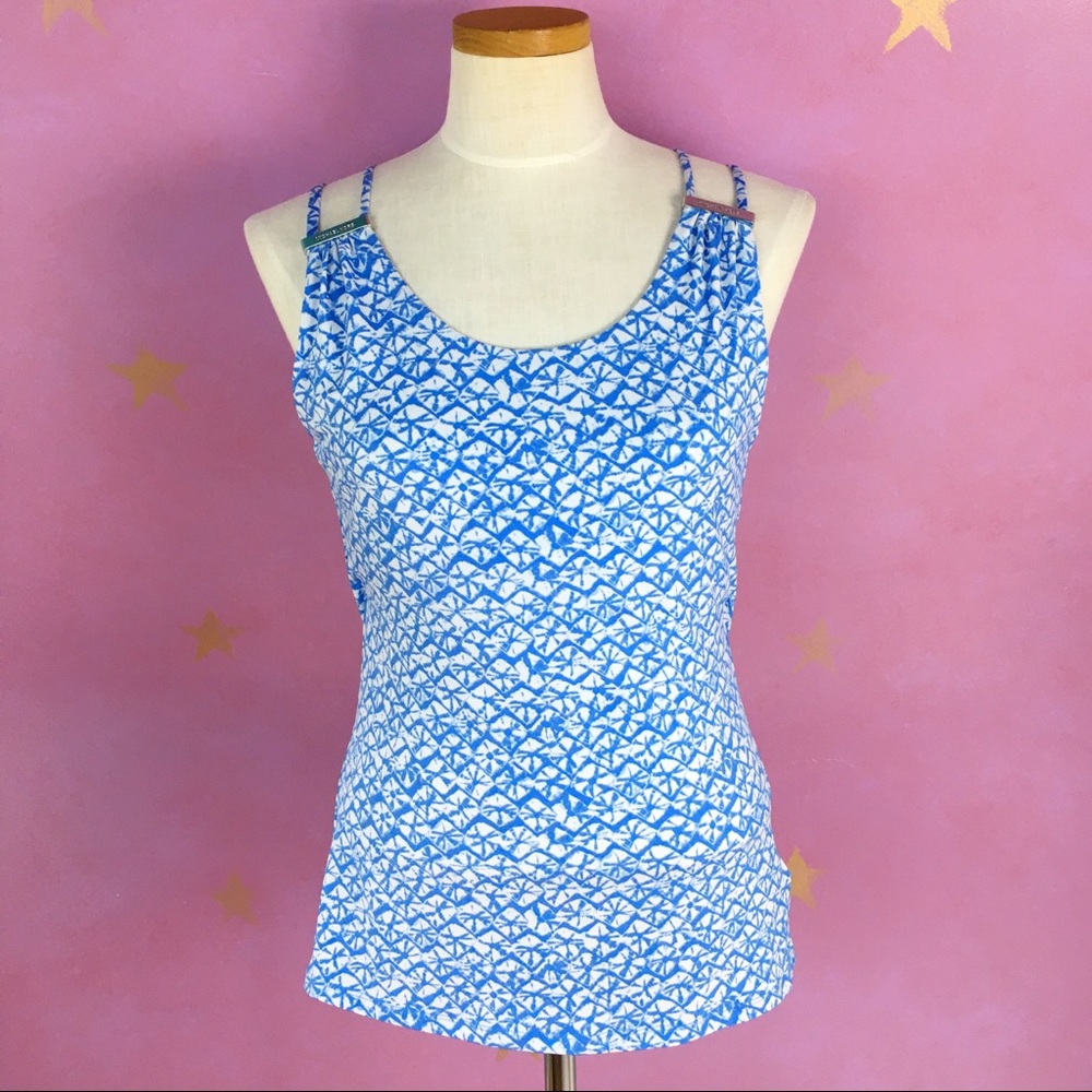 MICHAEL KORS BLUE AND WHITE SLEEVELESS BLOUSE